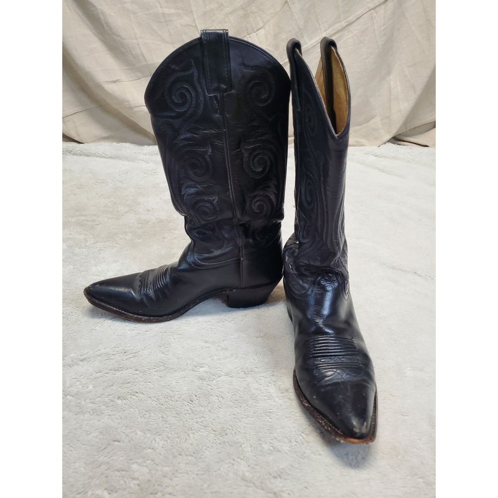 Tony Lama Black Leather Cowboy Stitched Cowgirl Western Boots 8  Style 1974